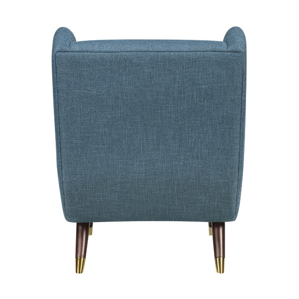 Koi Wingback Accent Chair | Textured Blue Polyester | Brown Solid Wood