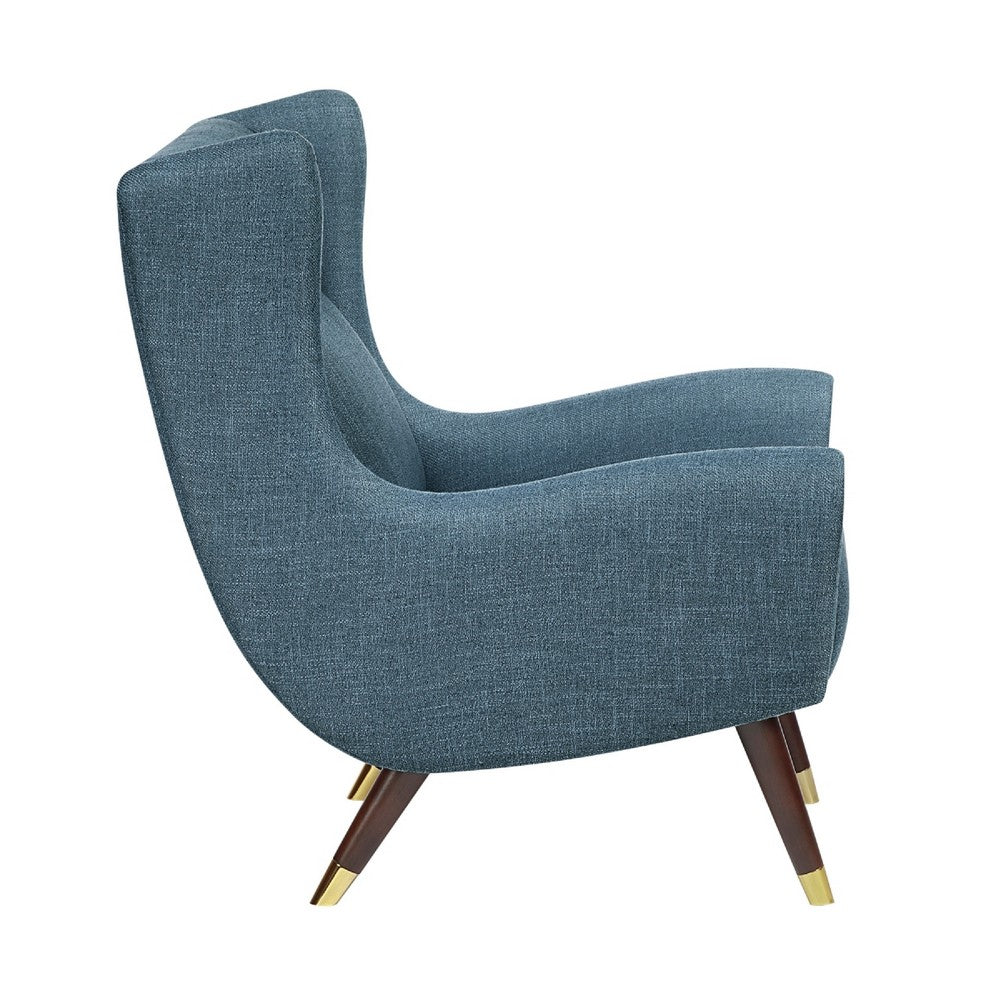 Koi Wingback Accent Chair | Textured Blue Polyester | Brown Solid Wood