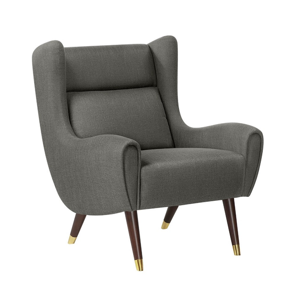 Koi Wingback Accent Chair | Textured Gray Polyester | Brown Solid Wood