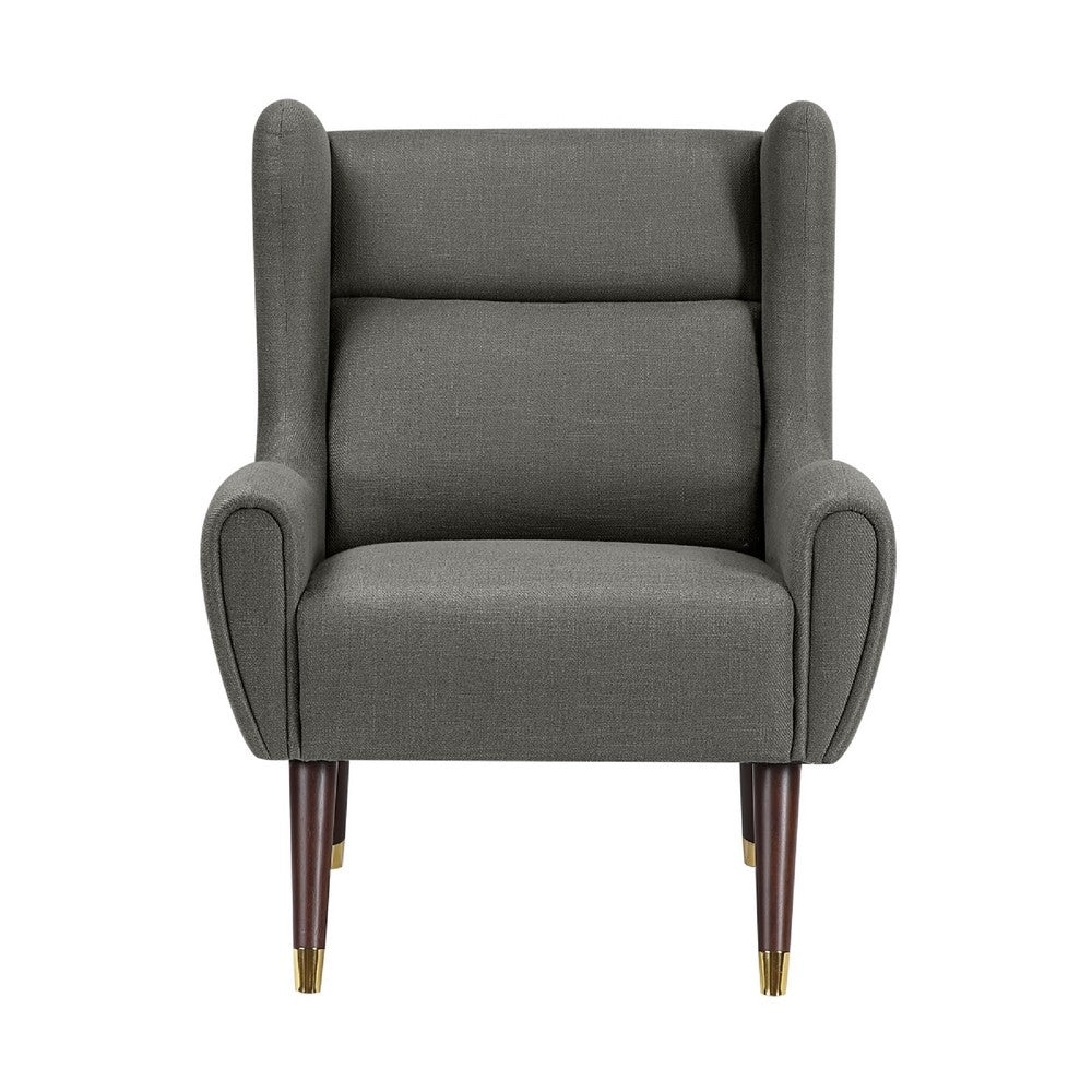 Koi Wingback Accent Chair | Textured Gray Polyester | Brown Solid Wood