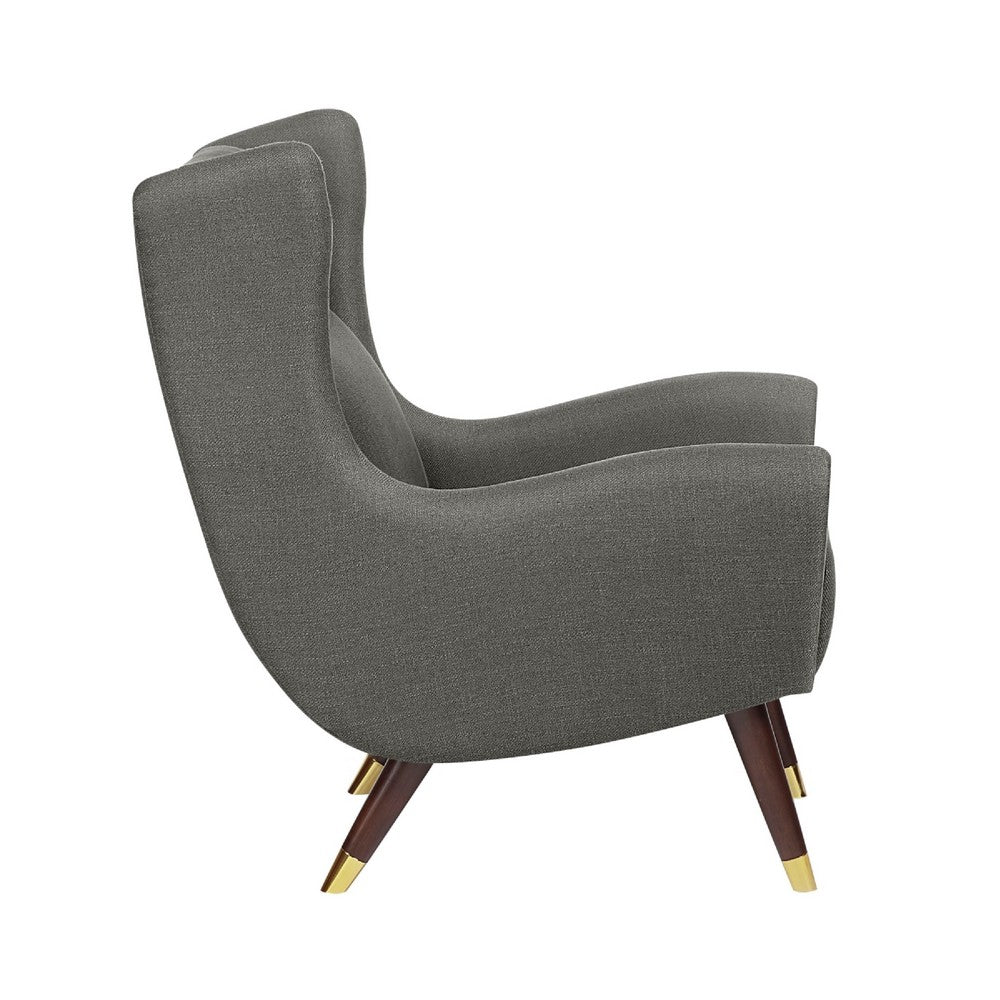 Koi Wingback Accent Chair | Textured Gray Polyester | Brown Solid Wood