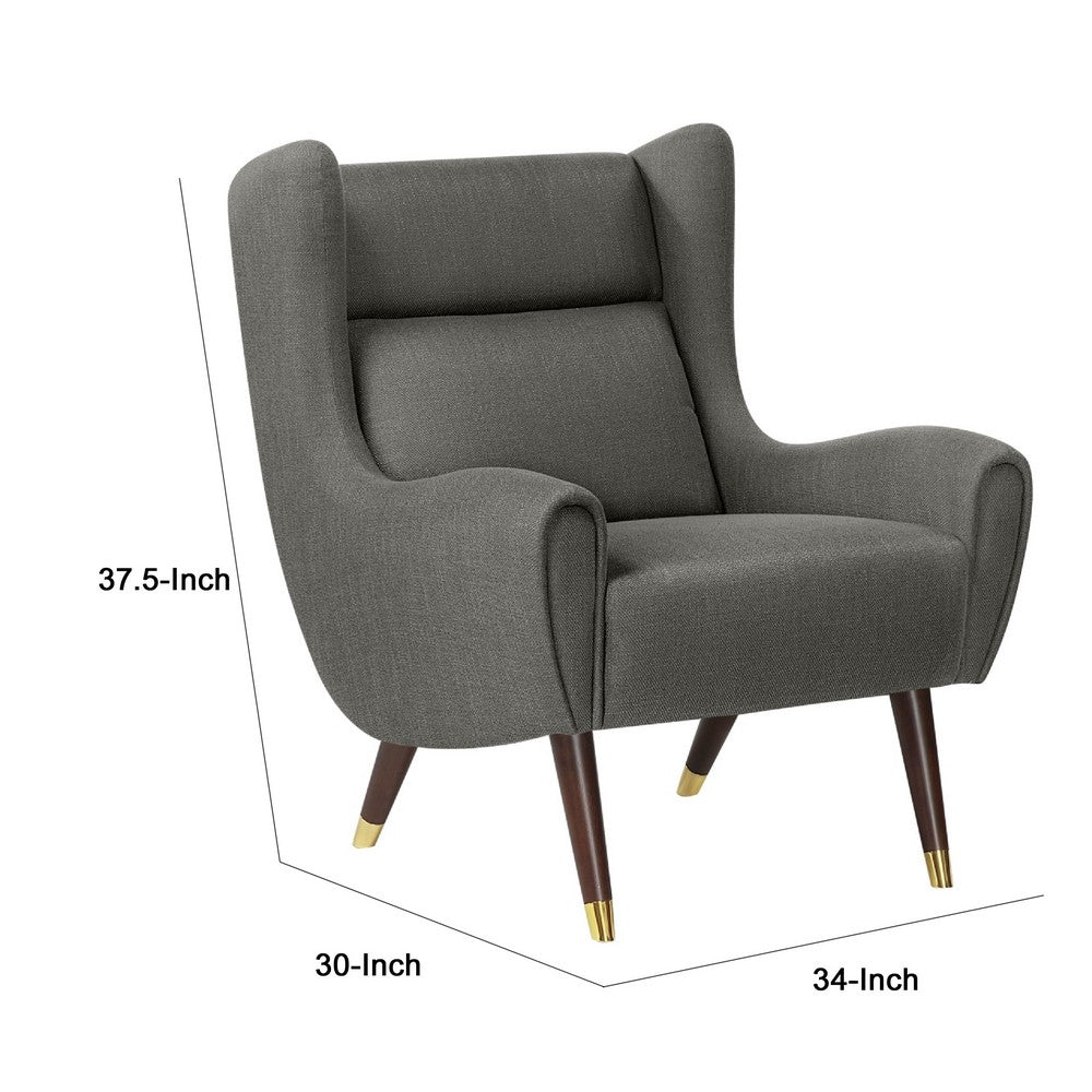 Koi Wingback Accent Chair | Textured Gray Polyester | Brown Solid Wood