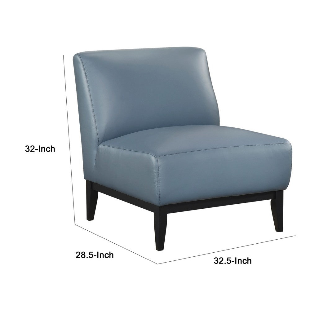 Poi Armless Slipper Chair | Blue Top Grain Buffalo Leather | Black Wood