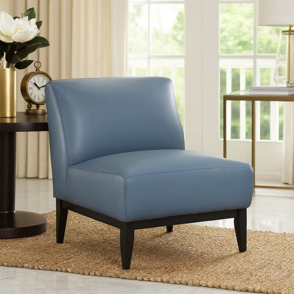 Poi Armless Slipper Chair | Blue Top Grain Buffalo Leather | Black Wood