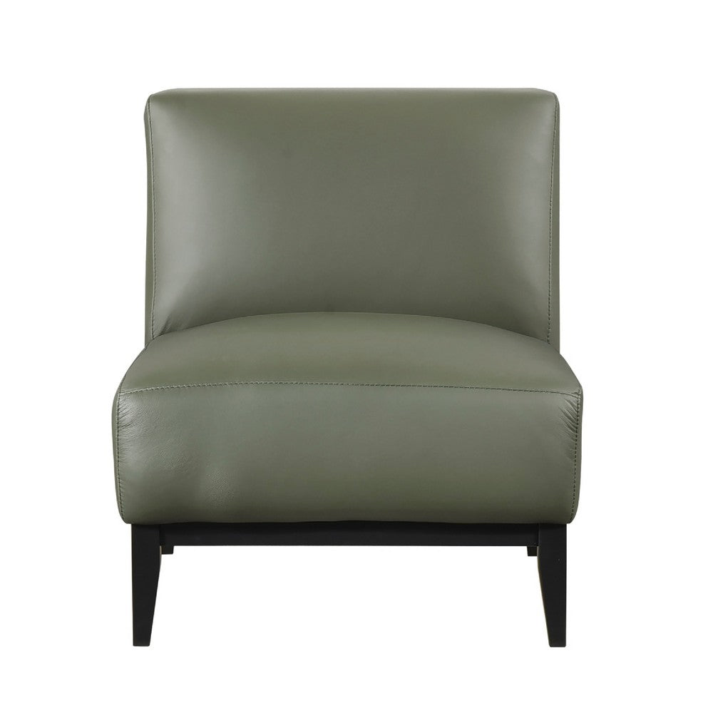 Poi Armless Slipper Chair | Green Top Grain Buffalo Leather | Black Wood