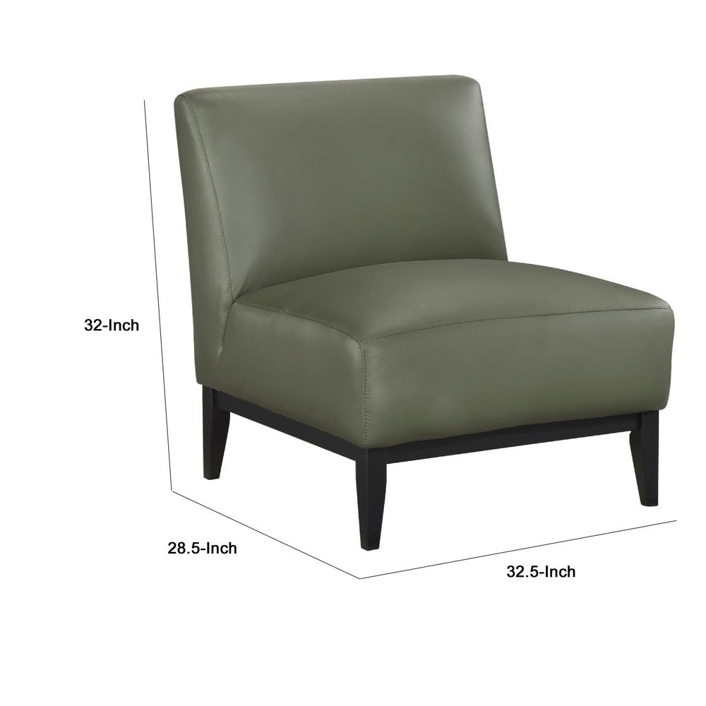 Poi Armless Slipper Chair | Green Top Grain Buffalo Leather | Black Wood