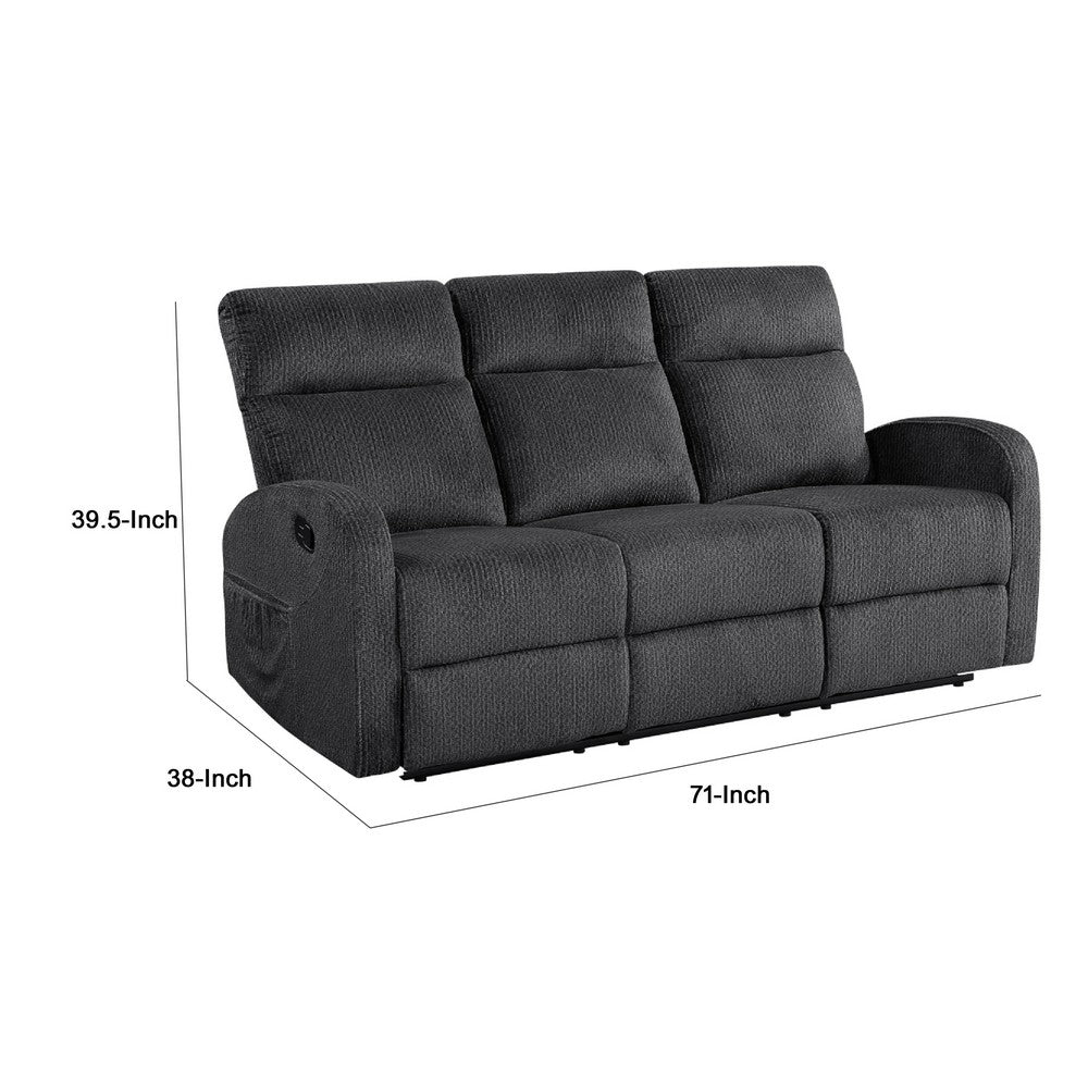 Mey Tab Pull Manual Dual Reclining Sofa | Dark Gray Polyester | 71"