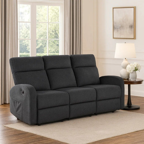 Mey Tab Pull Manual Dual Reclining Sofa | Dark Gray Polyester | 71"