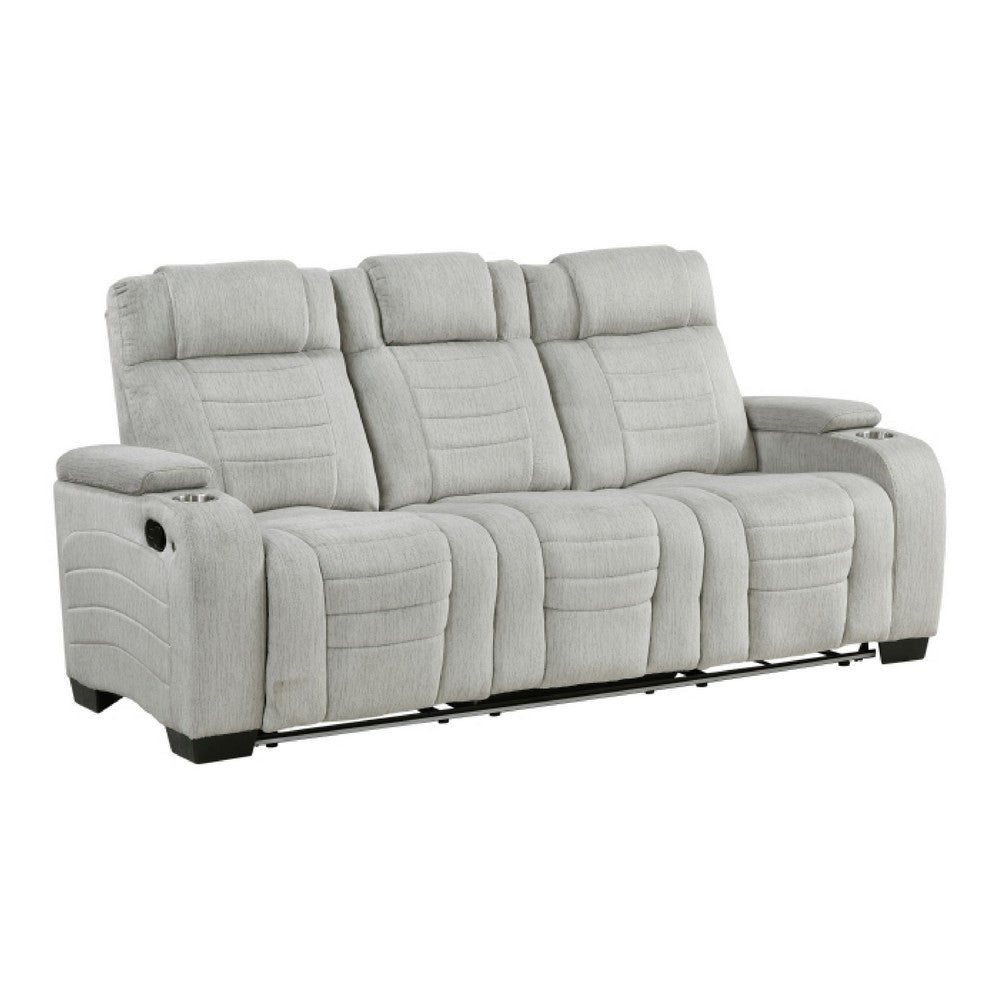 Reno 3 Seater Manual Reclining Sofa | USB | LED | Foam Fill Gray Microfiber