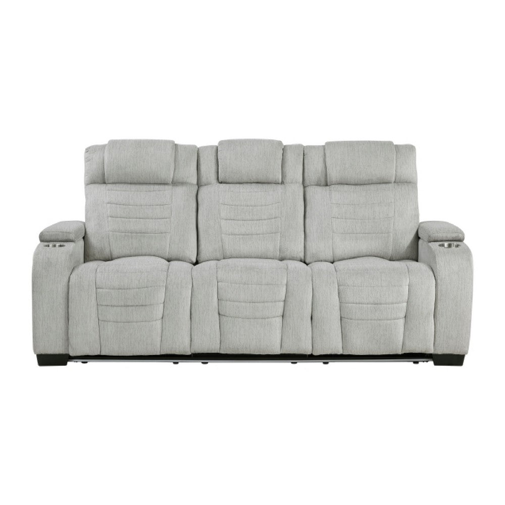 Reno 3 Seater Manual Reclining Sofa | USB | LED | Foam Fill Gray Microfiber
