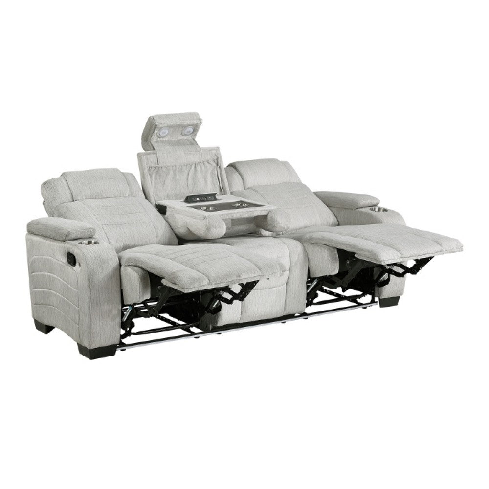 Reno 3 Seater Manual Reclining Sofa | USB | LED | Foam Fill Gray Microfiber