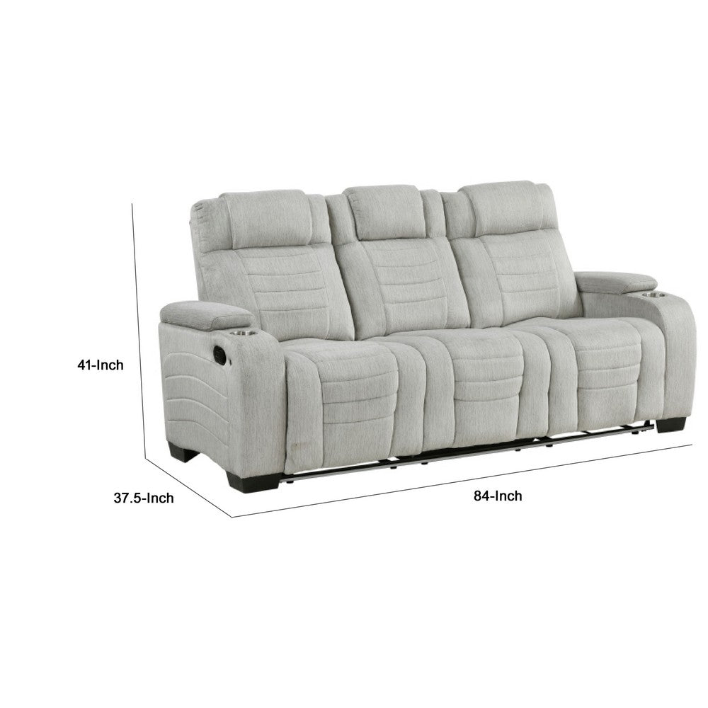 Reno 3 Seater Manual Reclining Sofa | USB | LED | Foam Fill Gray Microfiber