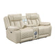 Hem Power Reclining Loveseat | Speakers & Console | Beige Faux Leather