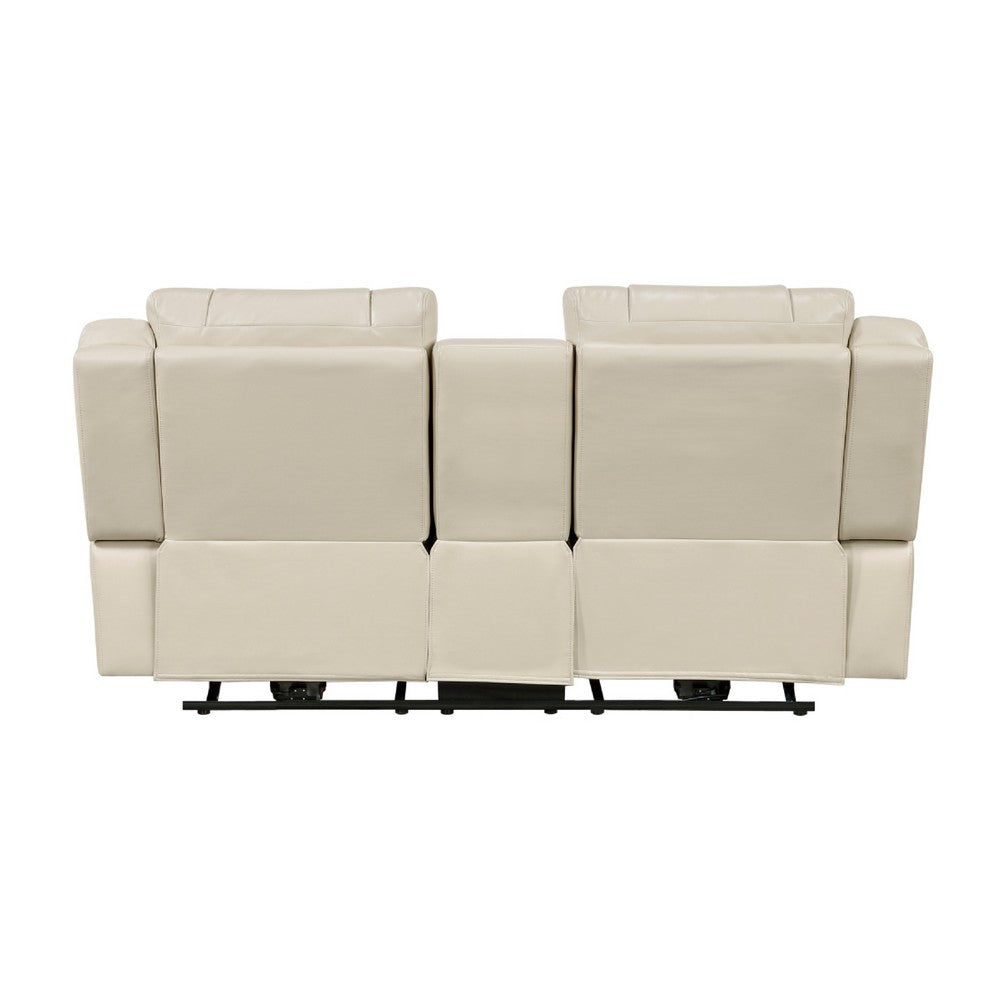 Hem Power Reclining Loveseat | Speakers & Console | Beige Faux Leather