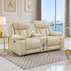 Hem Power Reclining Loveseat | Speakers & Console | Beige Faux Leather