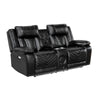 Hem Power Reclining Loveseat | Speakers & Console | Black Faux Leather