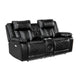 Hem Power Reclining Loveseat | Speakers & Console | Black Faux Leather