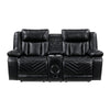 Hem Power Reclining Loveseat | Speakers & Console | Black Faux Leather