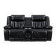Hem Power Reclining Loveseat | Speakers & Console | Black Faux Leather
