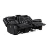 Hem Power Reclining Loveseat | Speakers & Console | Black Faux Leather