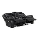 Hem Power Reclining Loveseat | Speakers & Console | Black Faux Leather