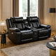 Hem Power Reclining Loveseat | Speakers & Console | Black Faux Leather