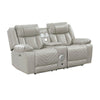 Hem Power Reclining Loveseat | Speakers & Console | Gray Faux Leather