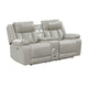 Hem Power Reclining Loveseat | Speakers & Console | Gray Faux Leather