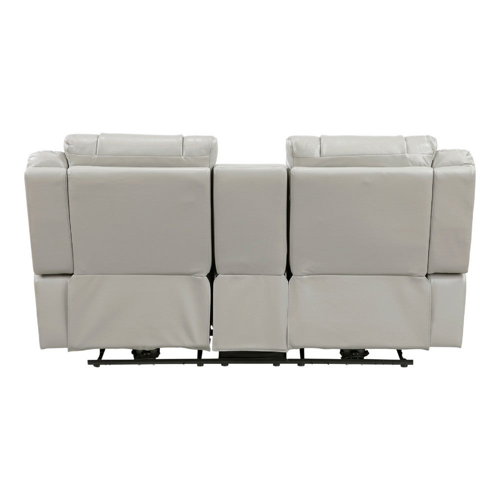 Hem Power Reclining Loveseat | Speakers & Console | Gray Faux Leather