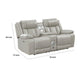 Hem Power Reclining Loveseat | Speakers & Console | Gray Faux Leather