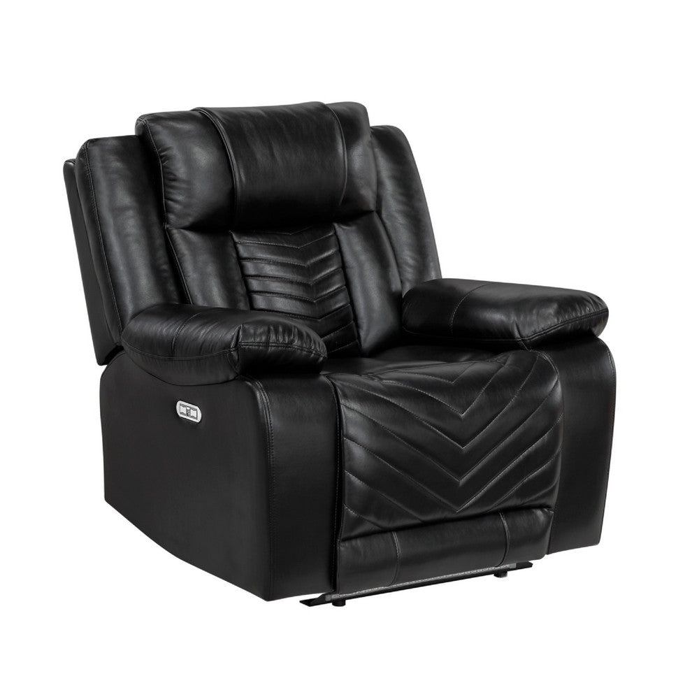 Power Reclining Chair | USB Ports & Blue LED | Foam Fill Black Faux Leather