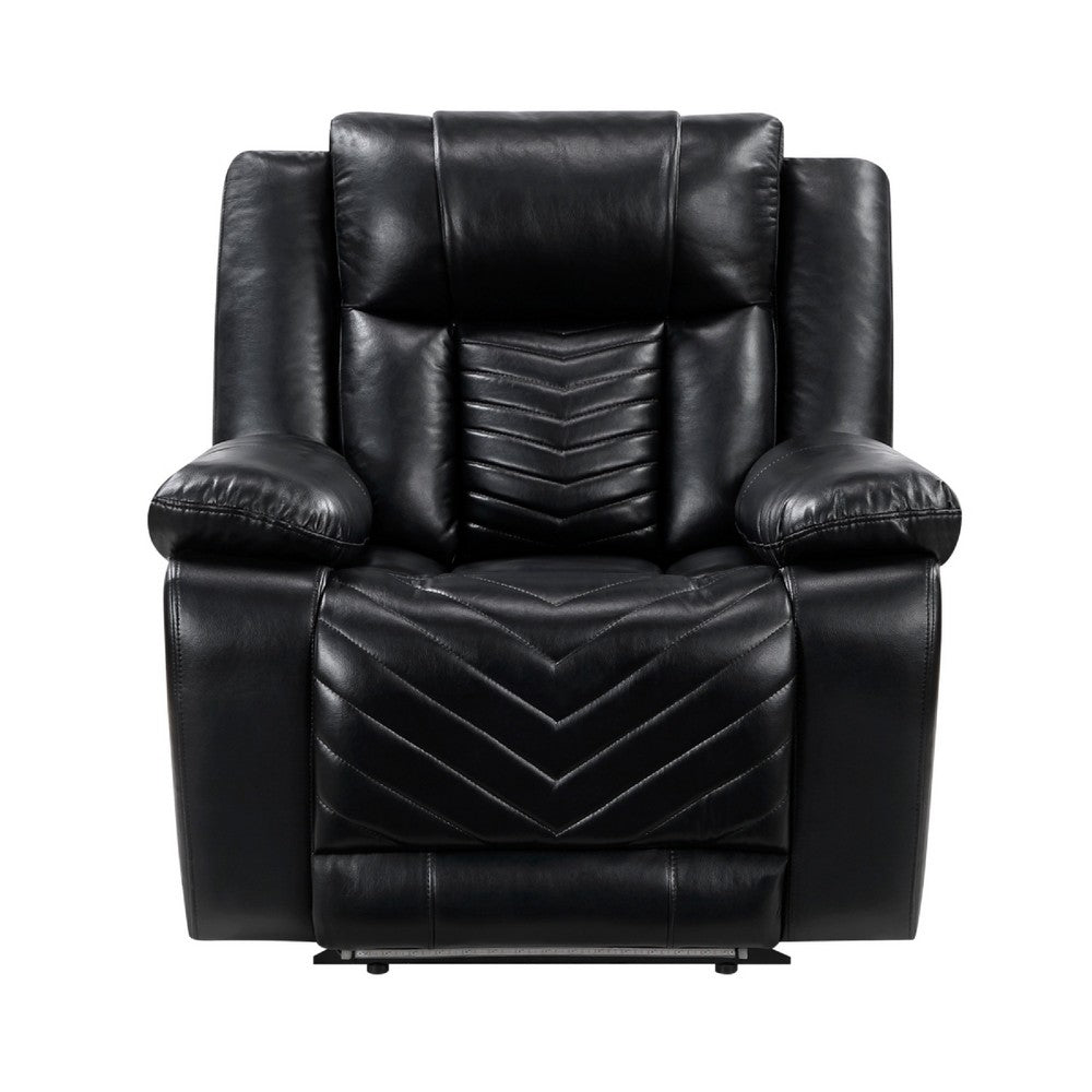Power Reclining Chair | USB Ports & Blue LED | Foam Fill Black Faux Leather