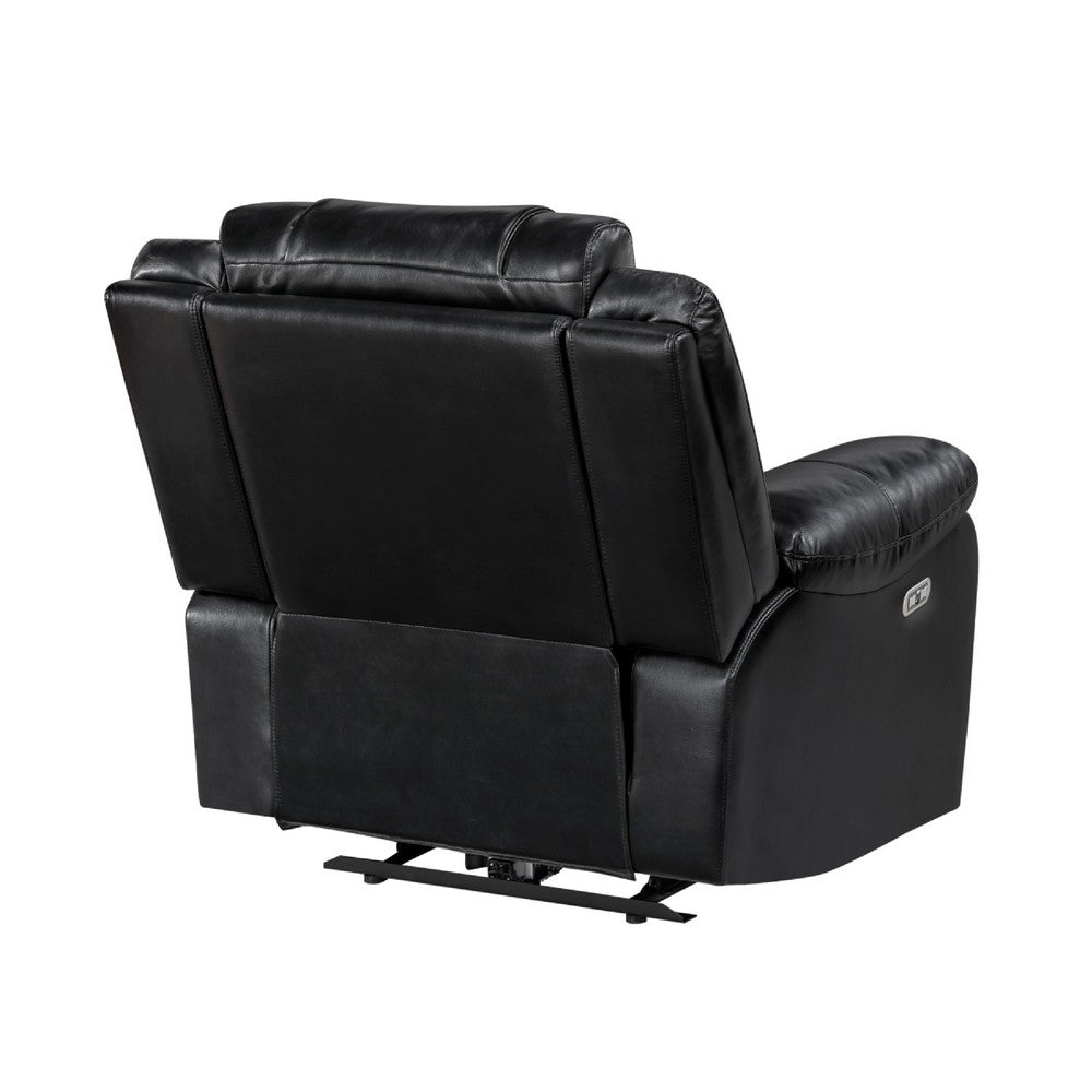 Power Reclining Chair | USB Ports & Blue LED | Foam Fill Black Faux Leather