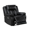 Power Reclining Chair | USB Ports & Blue LED | Foam Fill Black Faux Leather