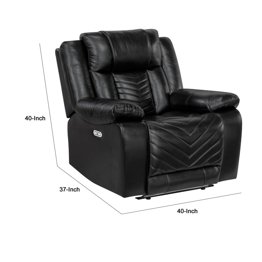 Power Reclining Chair | USB Ports & Blue LED | Foam Fill Black Faux Leather