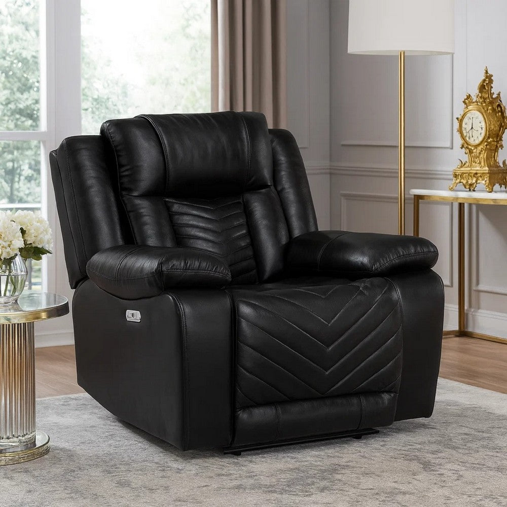 Power Reclining Chair | USB Ports & Blue LED | Foam Fill Black Faux Leather
