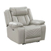Power Reclining Chair | USB Ports & Blue LED | Foam Fill Gray Faux Leather