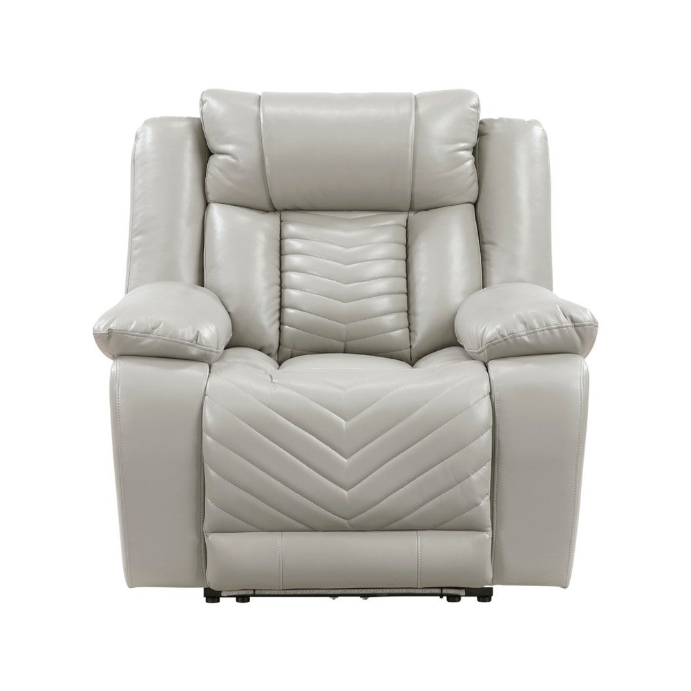 Power Reclining Chair | USB Ports & Blue LED | Foam Fill Gray Faux Leather