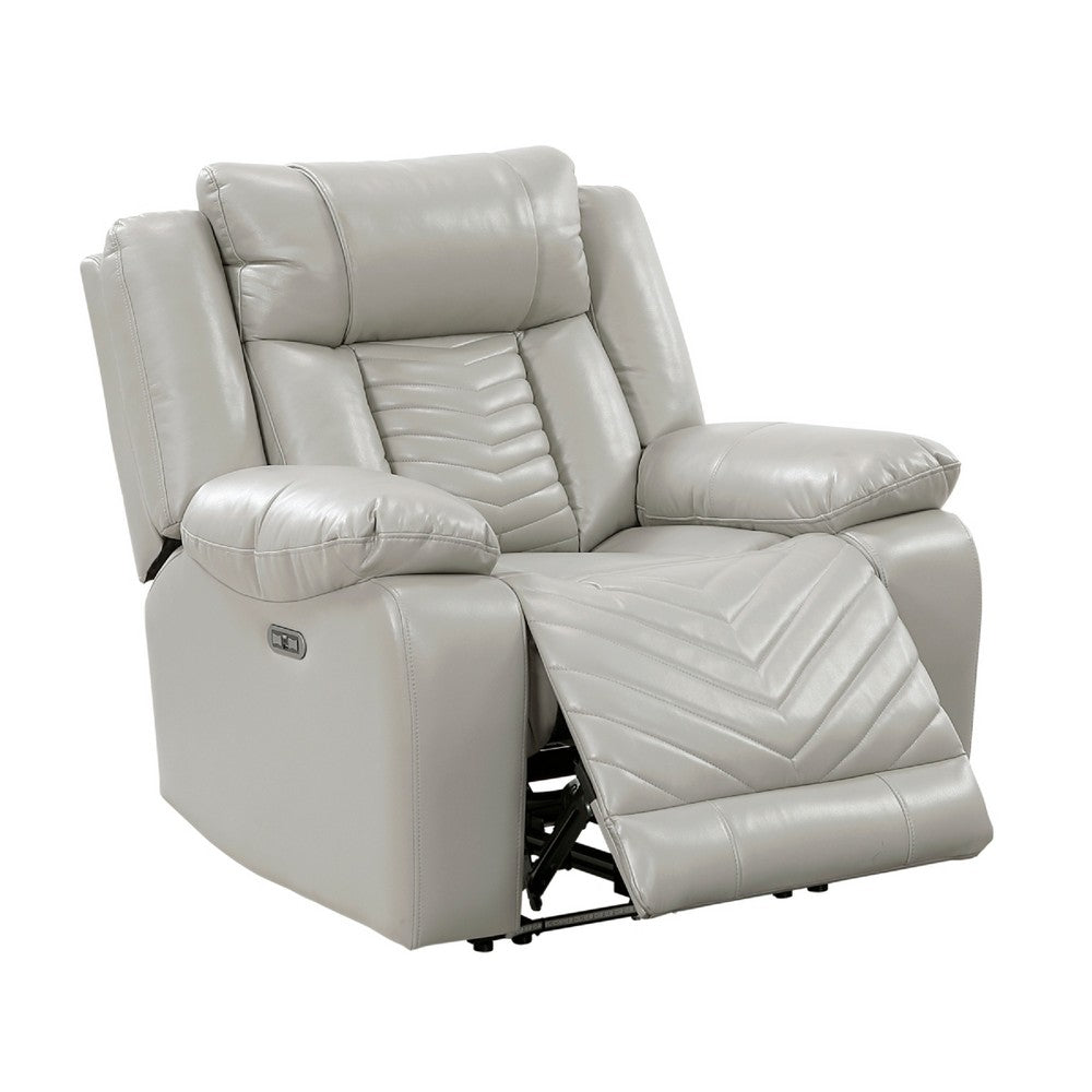Power Reclining Chair | USB Ports & Blue LED | Foam Fill Gray Faux Leather