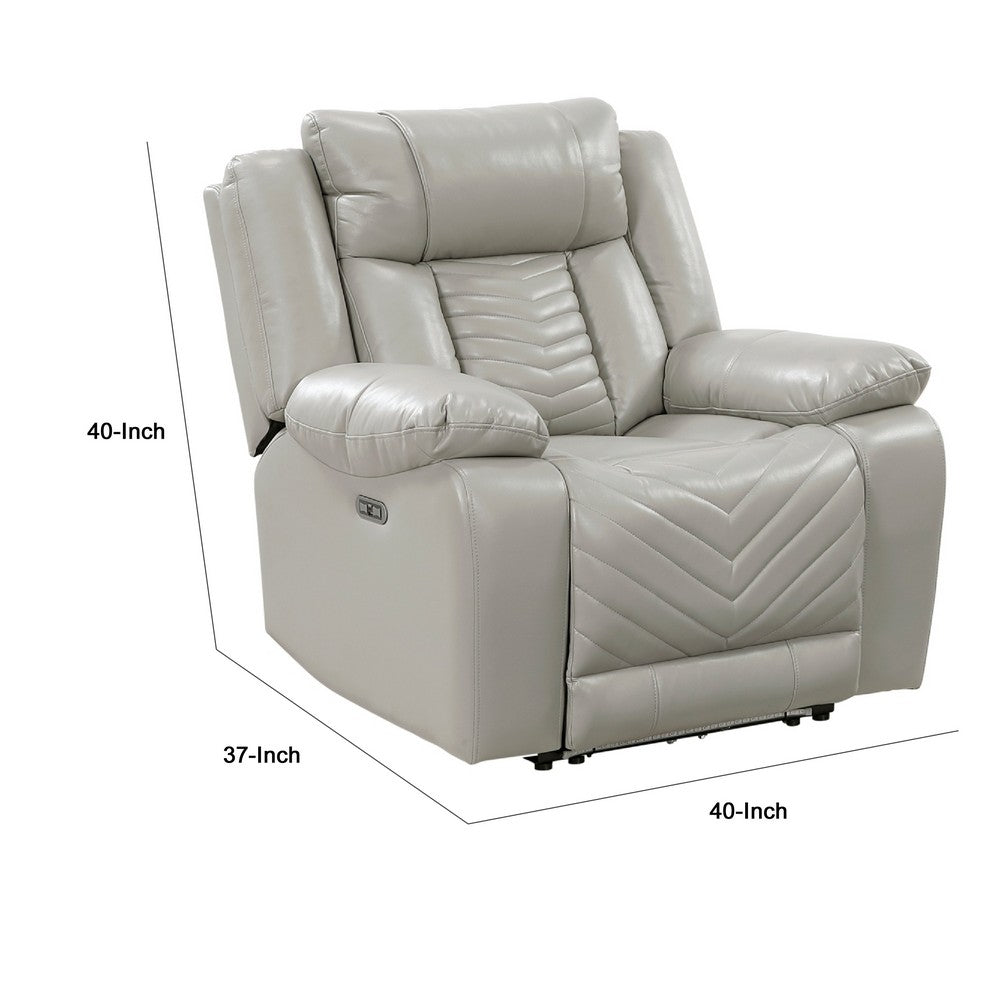 Power Reclining Chair | USB Ports & Blue LED | Foam Fill Gray Faux Leather