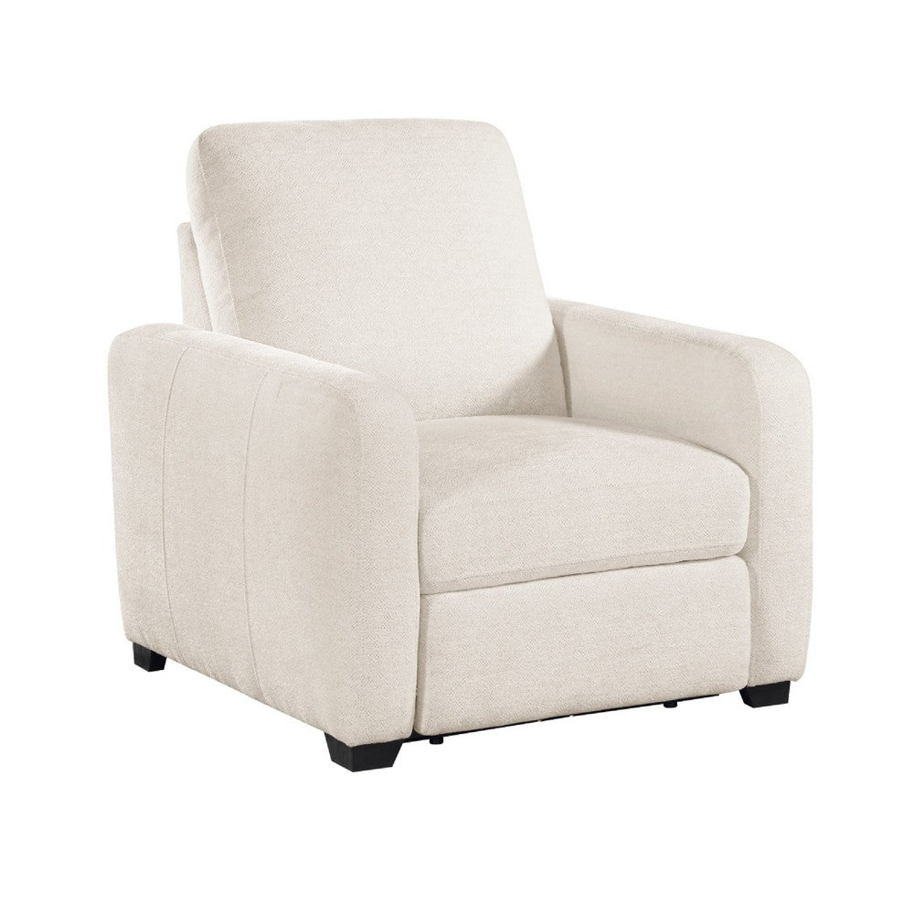 Seira Power Reclining Chair w USB Ports | Beige Chenille | Black Wood
