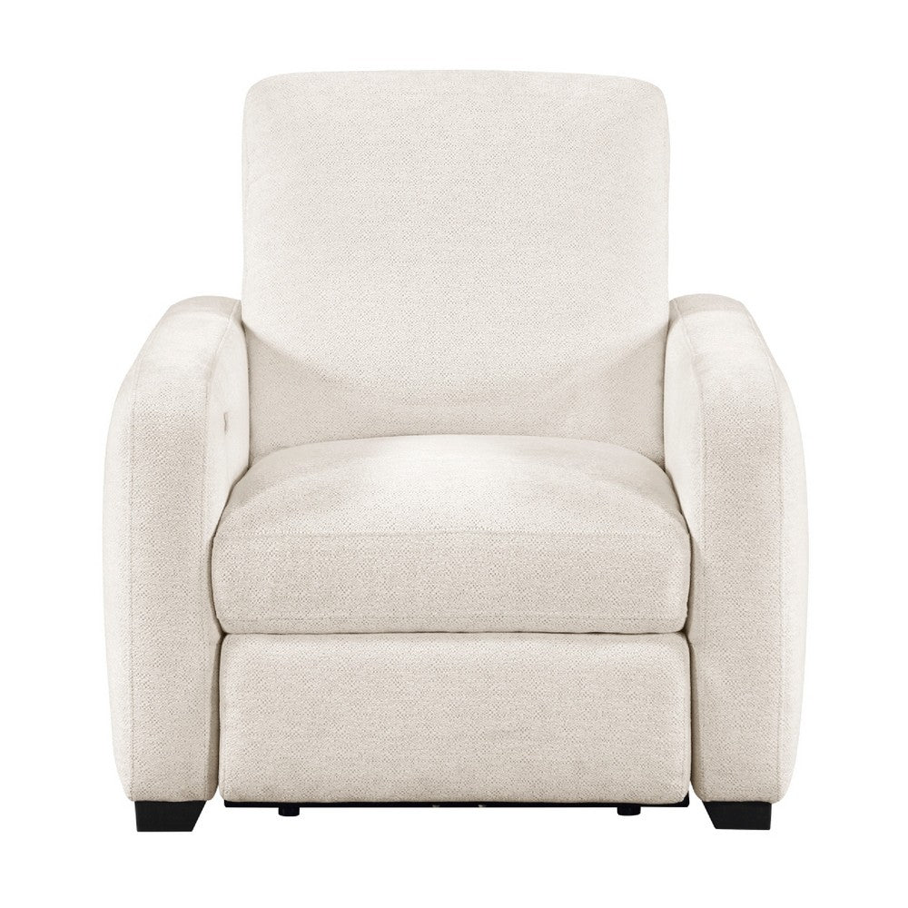 Seira Power Reclining Chair w USB Ports | Beige Chenille | Black Wood