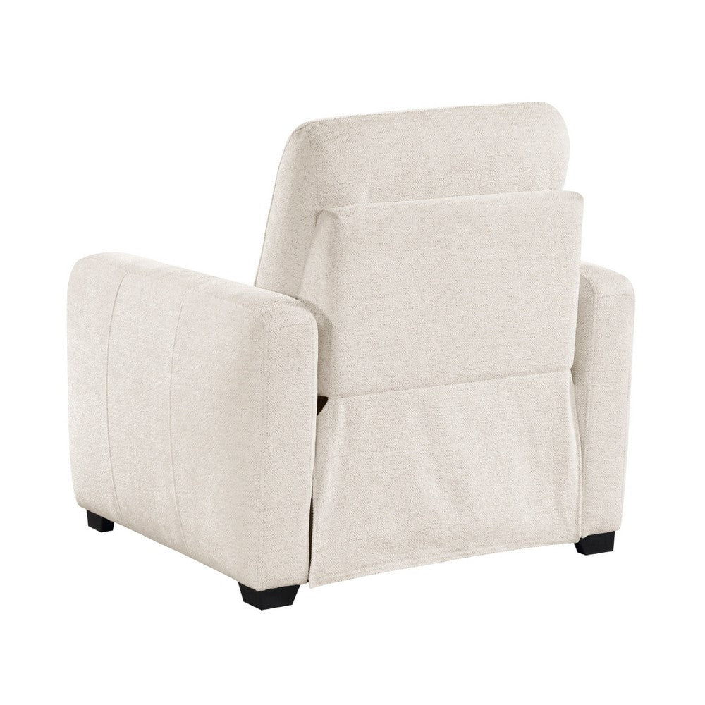 Seira Power Reclining Chair w USB Ports | Beige Chenille | Black Wood