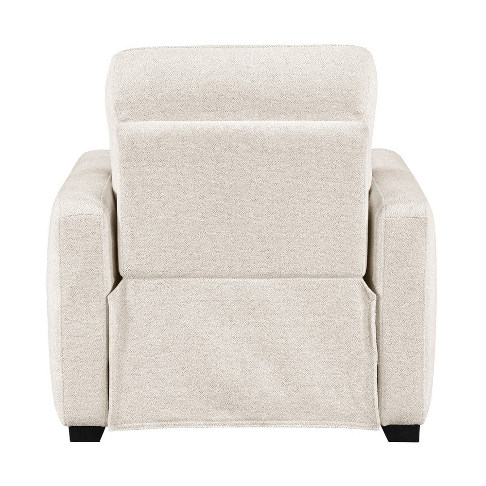 Seira Power Reclining Chair w USB Ports | Beige Chenille | Black Wood