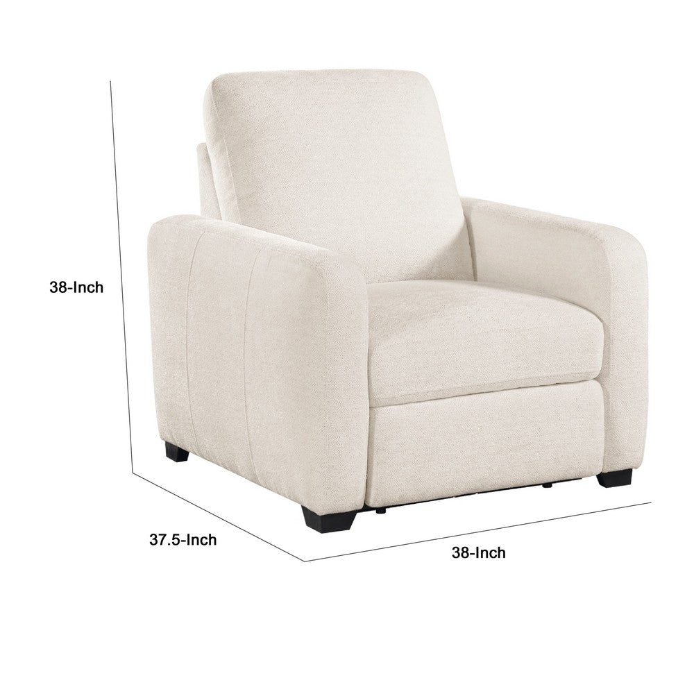 Seira Power Reclining Chair w USB Ports | Beige Chenille | Black Wood
