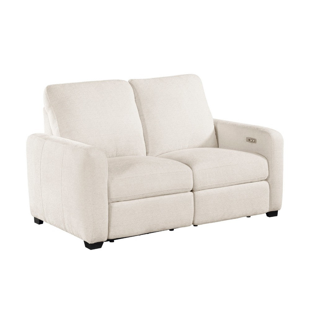 Seira Power Reclining Loveseat w USB Ports | Beige Chenille | Black Wood