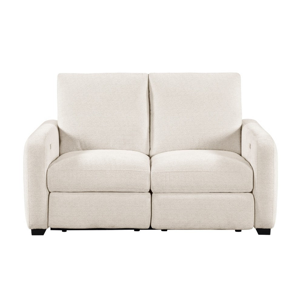 Seira Power Reclining Loveseat w USB Ports | Beige Chenille | Black Wood