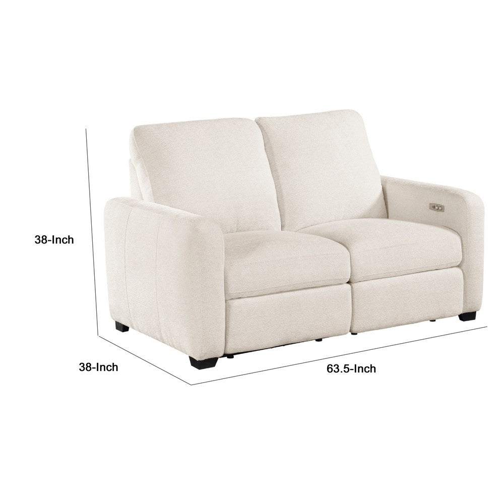 Seira Power Reclining Loveseat w USB Ports | Beige Chenille | Black Wood