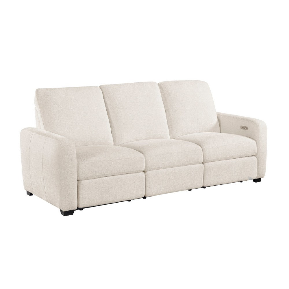 Seira 3 Seater Power Reclining Sofa w USB | Beige Chenille | Black Wood
