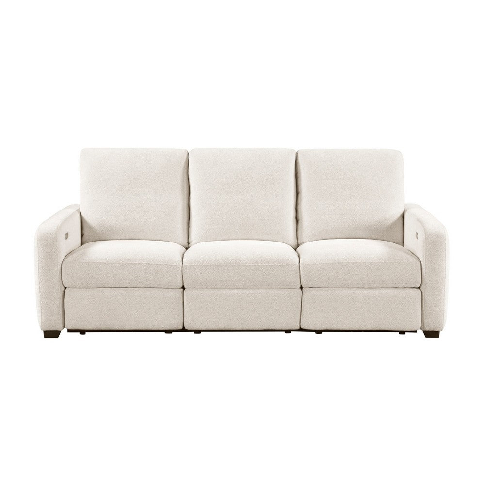 Seira 3 Seater Power Reclining Sofa w USB | Beige Chenille | Black Wood